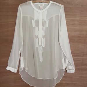 sundance ivory silk sheer tunic blouse size S small embroidered hi low geometric